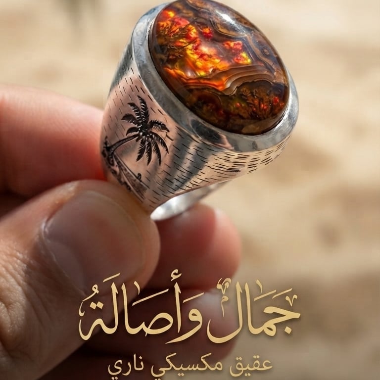 خاتم عقيق مكسيكي ناري موديل جزيره الاحلام
