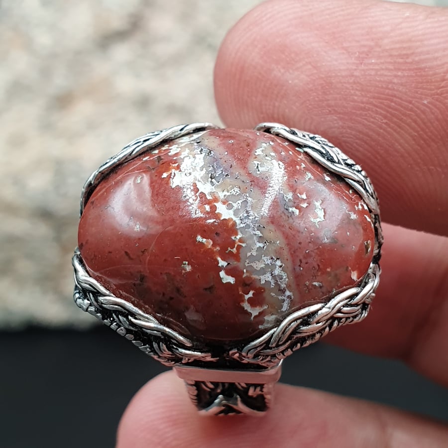 Red blood stone agate ring, Najarani wire style