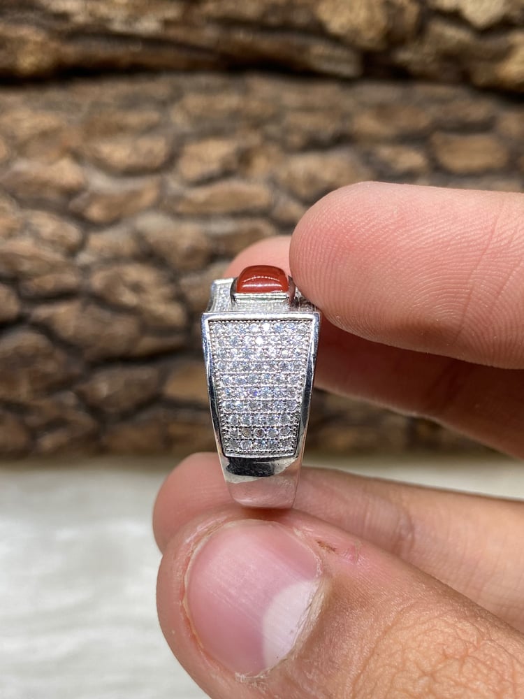 Thai silver ring set with zircon, garnet color, rectangular shape, 925 alloy, elegance and beauty, size 8