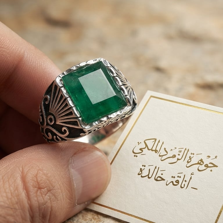 خاتم زمرد  هندي مربع موديل كلاسيكي