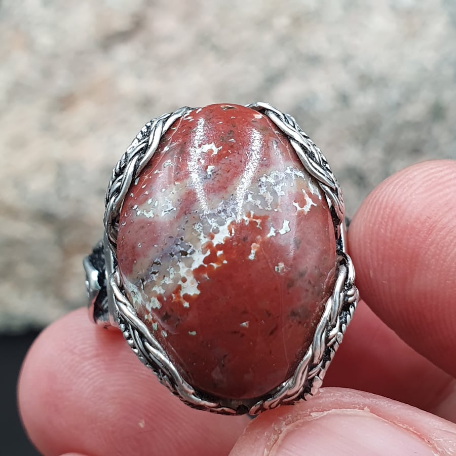 Red blood stone agate ring, Najarani wire style
