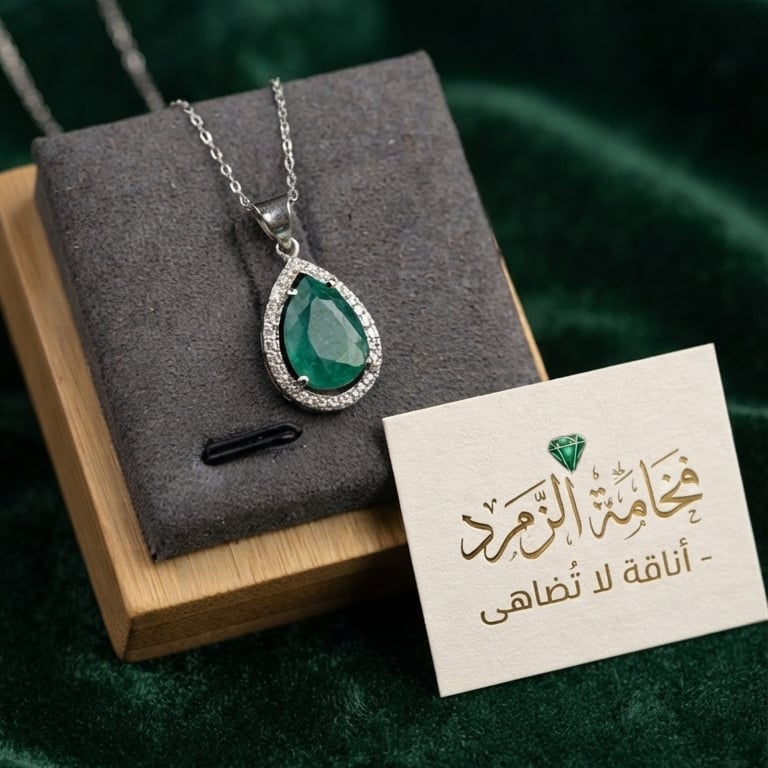 قلاده زمرد اخضر دمعه شوط زركون مع سلسله ناعمه