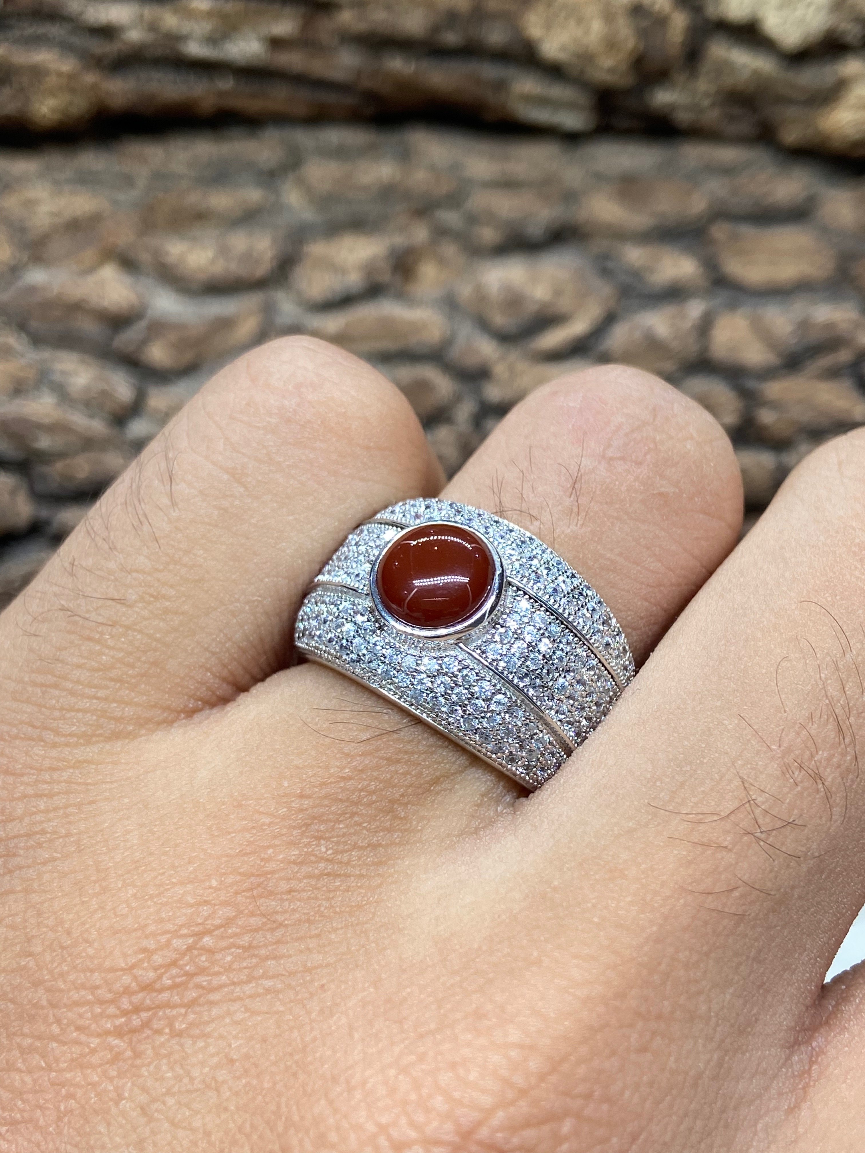 Thai silver ring set with zircon, garnet color, round shape, 925 purity, elegance and beauty, size 7