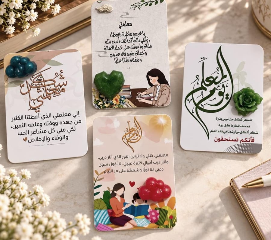 كروت إهداء يوم المعلم مع مستكة بخور معطرة