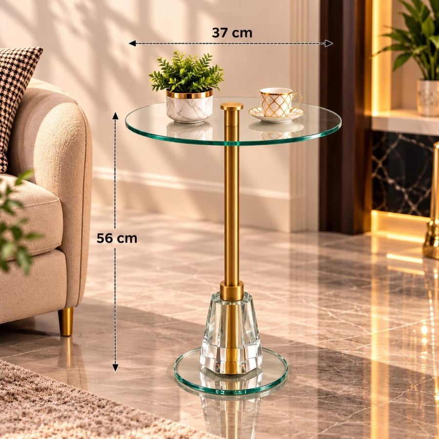 طاولة خدمة زجاج دائري قاعدة كرستال