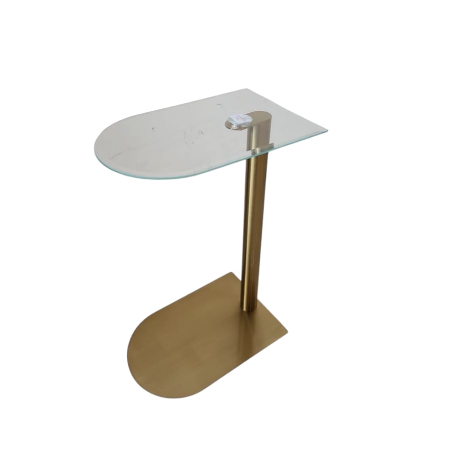 Golden service table, glass, steel base