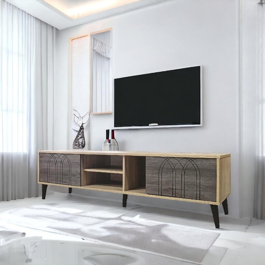 طاولة بلازما رمادي مع خشب المقاس 44.5*40*160
