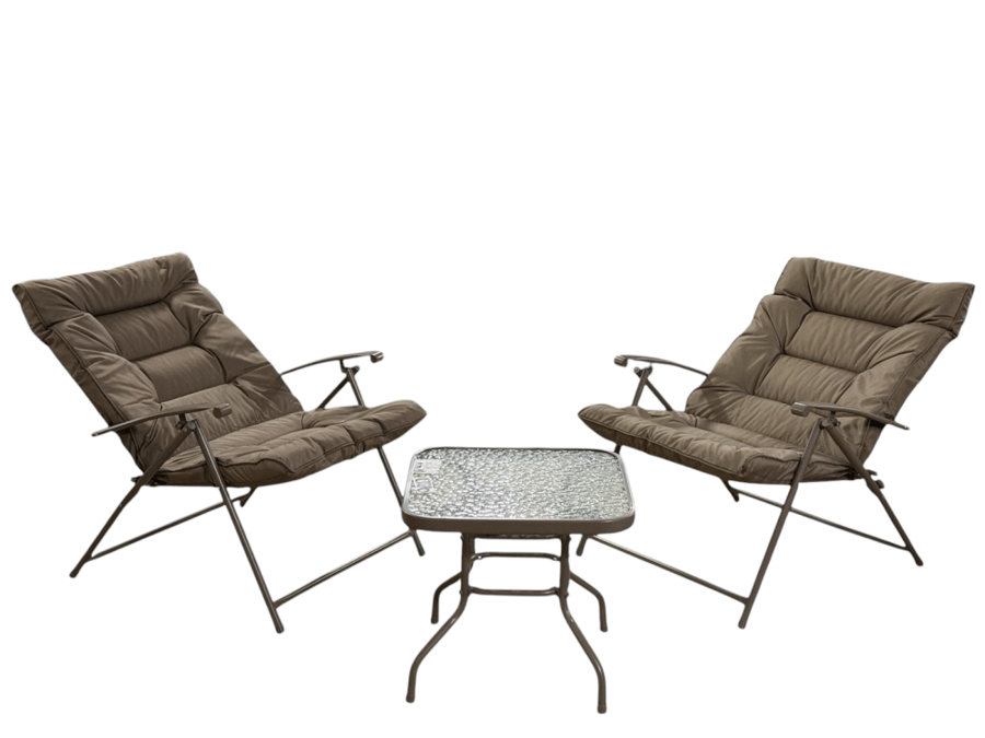 Table with 2 beige chairs