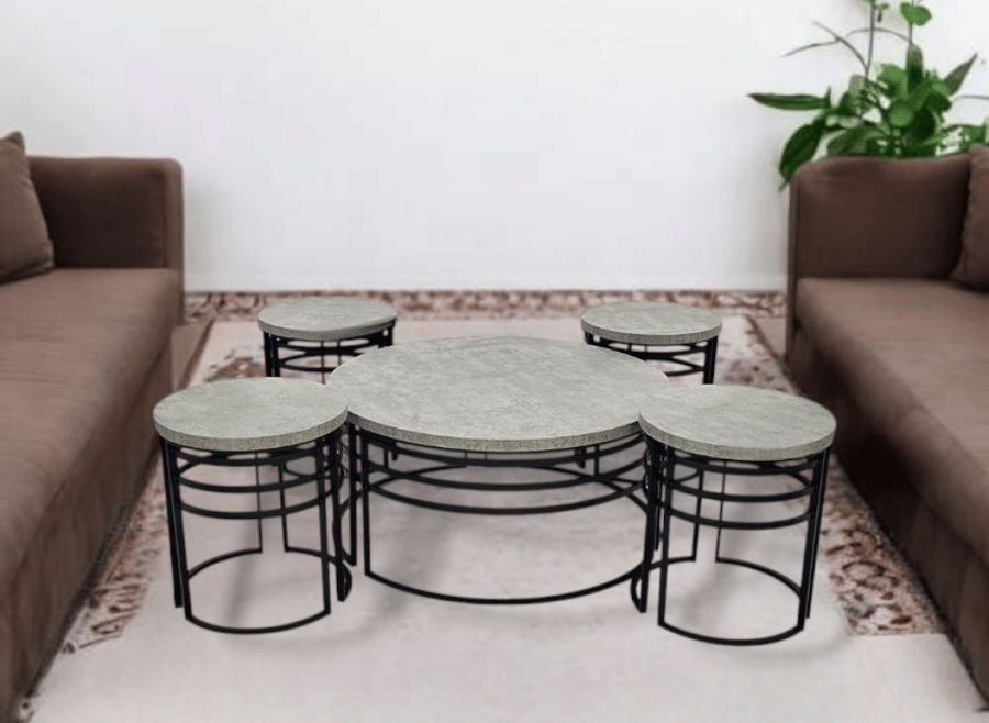 طقم طاولات شاي 5 قطع رمادي
