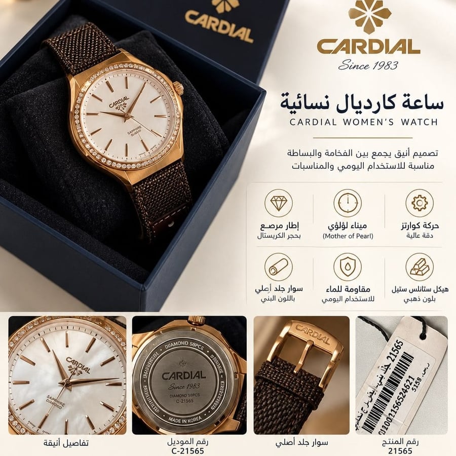 ساعة كارديال نسائية موديل C-21565 الماس #293625368