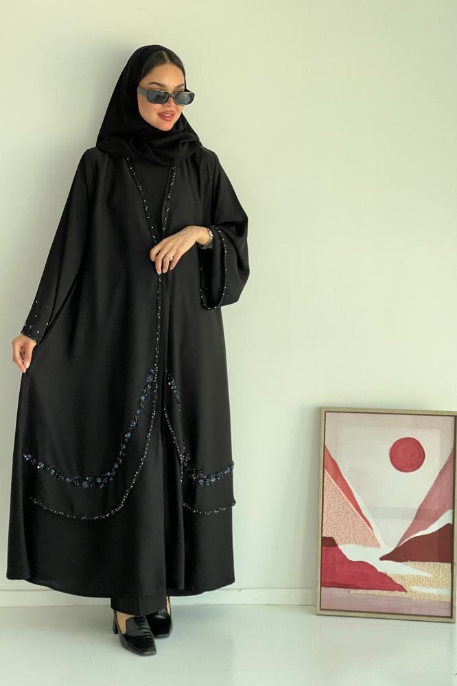 عباية كريب نواعم أسود مع شك