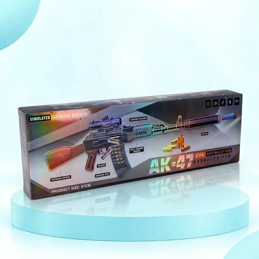 بندقية طلقات إسفنج AK-47 EVA Soft Bullet Gun — طول 91 سم مع منظار وخرطوش من عمر 8 سنوات