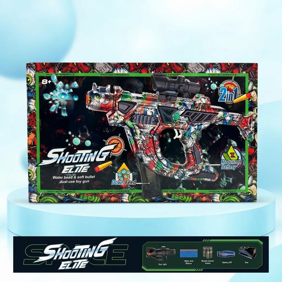 مسدس تصويب إيليت Shooting Elite 2 في 1 — طلقات مائية وإسفنج مع بطارية من عمر 8 سنوات