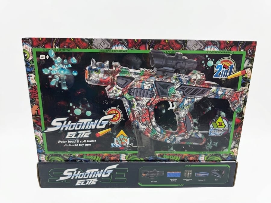 مسدس تصويب إيليت Shooting Elite 2 في 1 — طلقات مائية وإسفنج مع بطارية من عمر 8 سنوات