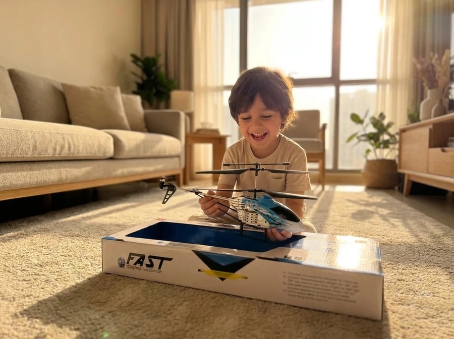 هليكوبتر ريموت FAST 3.5 قناة لون أسود أخضر تحليق داخلي إضاءة ليلية — من عمر 14 سنة