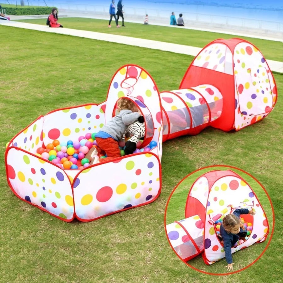 بيت كرات أطفال 3 في 1 خيمتين + نفق + 200 كرة ملونة Magic Ball House سهل الطي