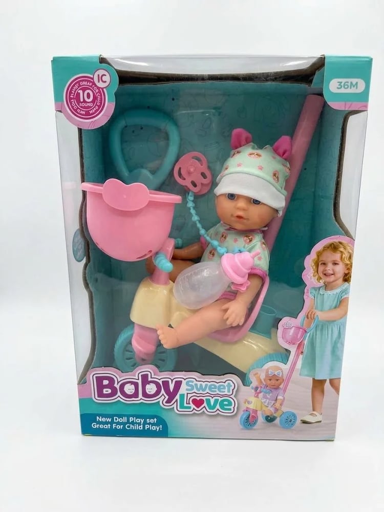 دمية بيبي سويت لاف مع عربة Baby Sweet Love — 10 أصوات ومجموعة لعب من عمر 36 شهر