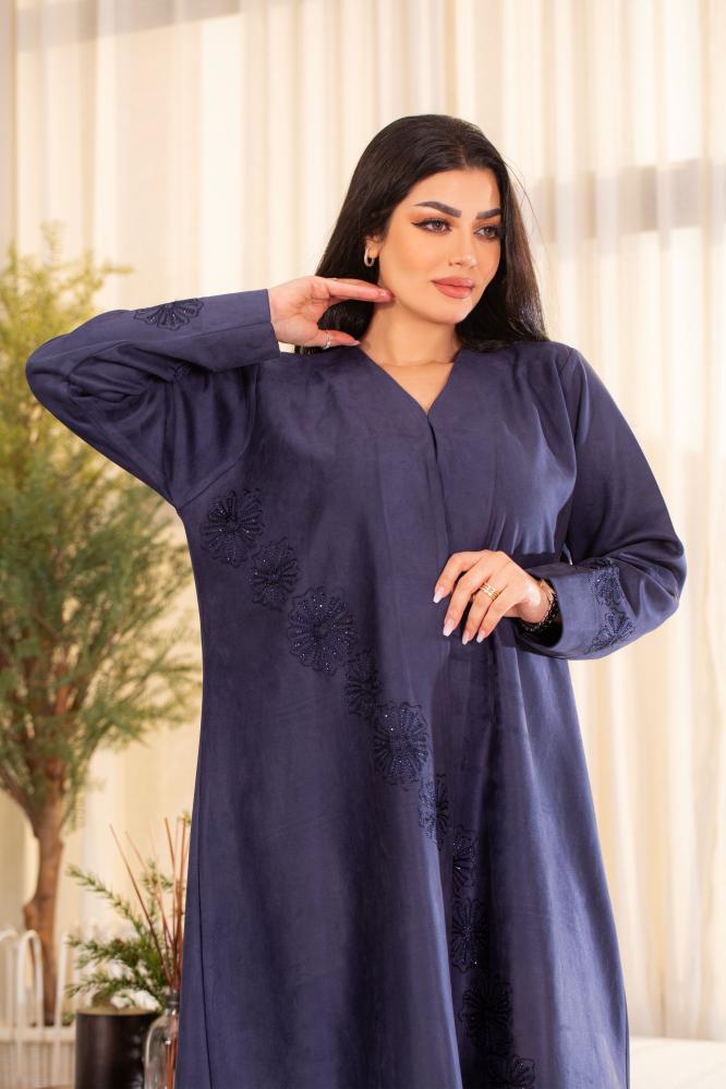 عباية شامواه كحلية بتطريز كحلي انيق