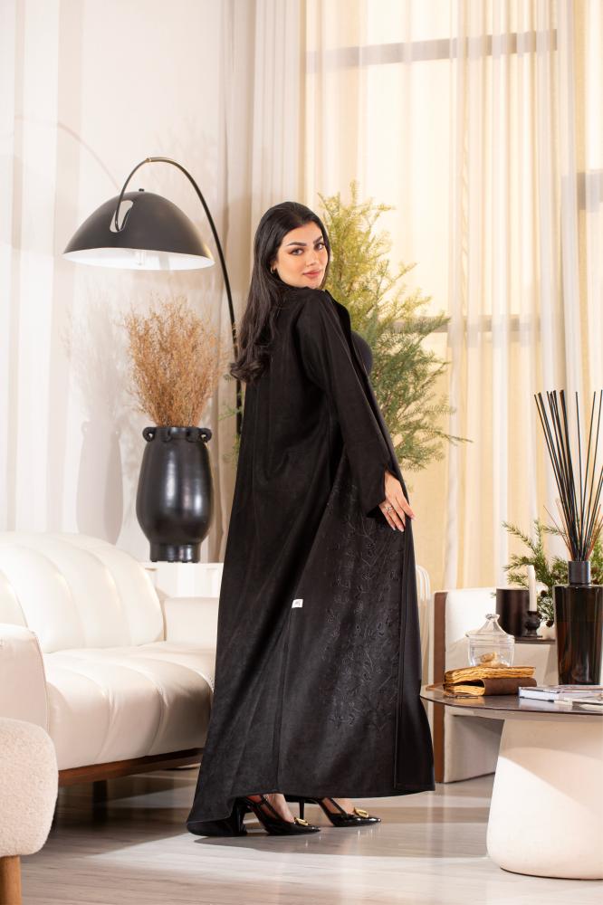 عباية شامواه اسود بتطريز اسود ناعم