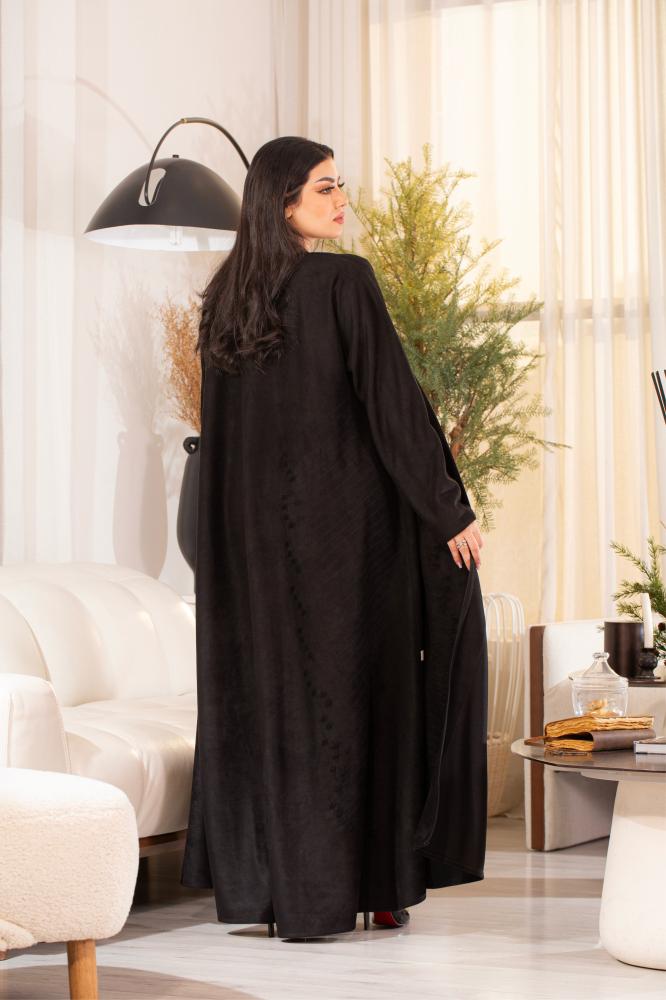 عباية شامواه اسود بتطريز اسود ناعم