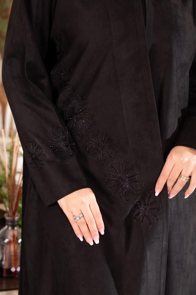 عباية شامواه اسود بتطريز اسود انيق
