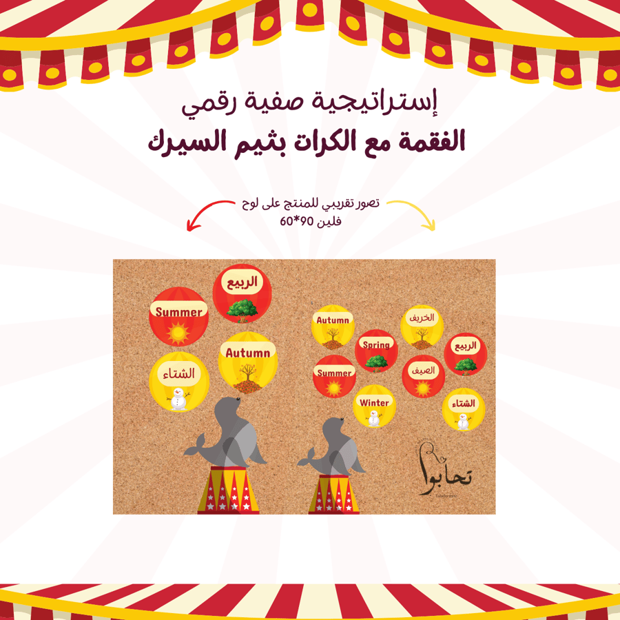 🍬 إستراتيجية رقمية الفقمة مع الكرات بثيم السيرك🍬+ (كرات مفرغة و كرات فصول السنة باللغتين)