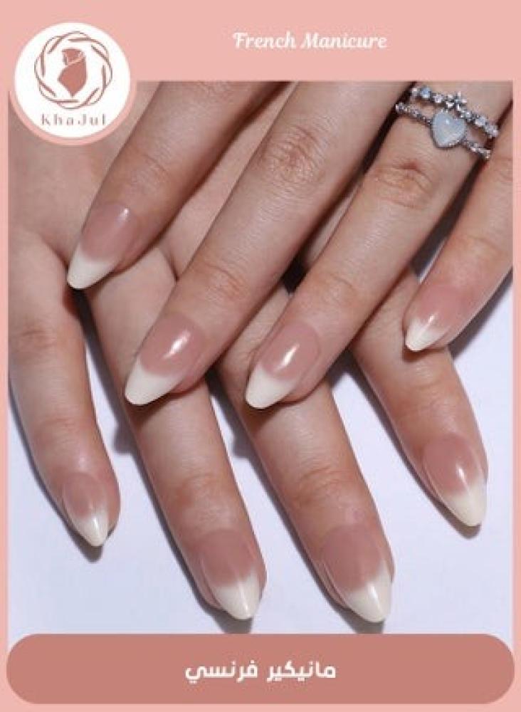 Almond-shaped beige and white stick-on nails – 24 pieces with jelly glue and nail file