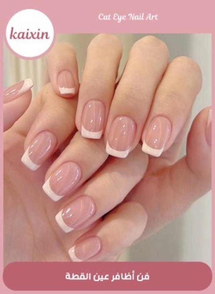 Almond-shaped beige and white stick-on nails – 24 pieces with jelly glue and nail file