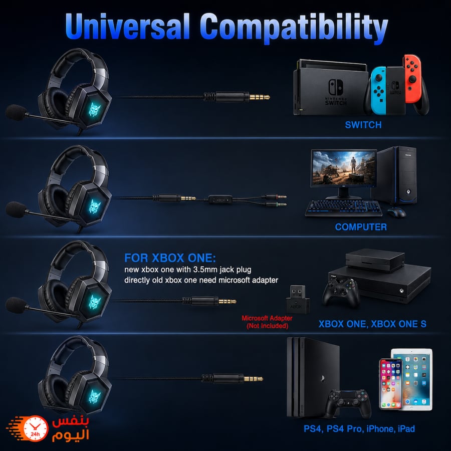 أونيكوما K8 سماعة ألعاب RGB صوت محيطي 7.1 – ميكروفون عازل للضوضاء PC/PS/Xbox/Mobile