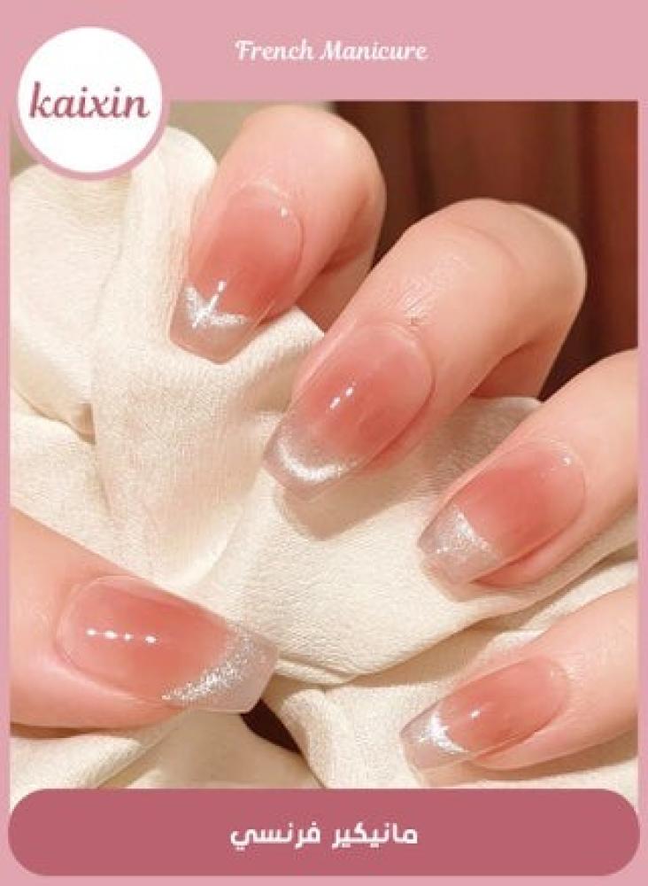 Almond-shaped beige and white stick-on nails – 24 pieces with jelly glue and nail file