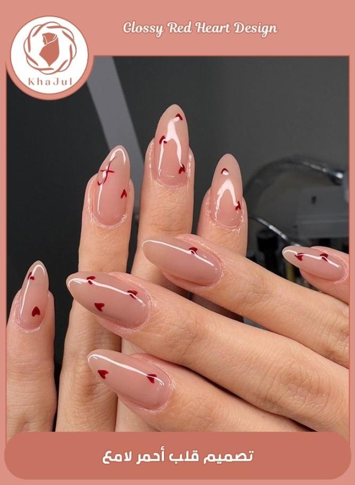 Almond-shaped beige and white stick-on nails – 24 pieces with jelly glue and nail file