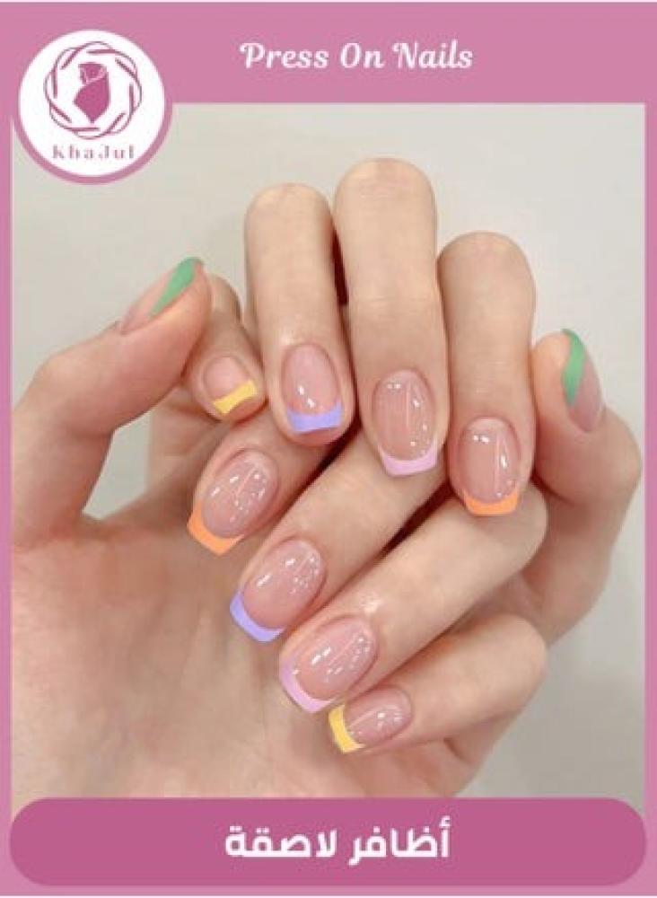 Almond-shaped beige and white stick-on nails – 24 pieces with jelly glue and nail file