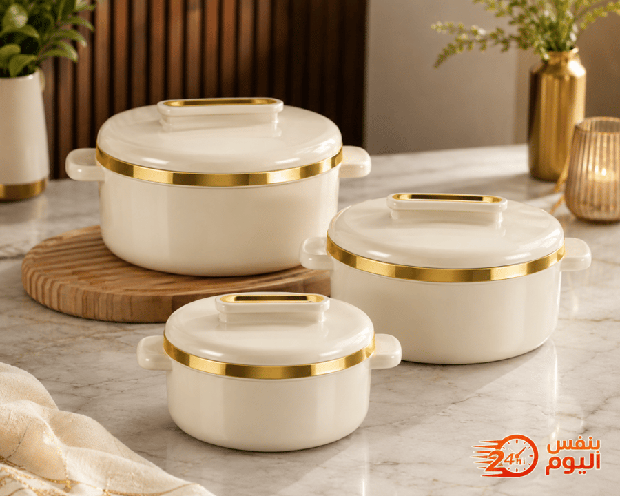 Internal food container set of stainless steel – 3 pieces beige/golden