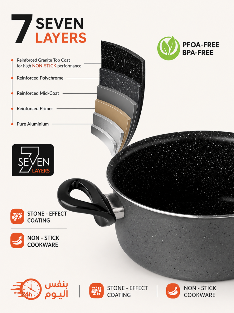 Granite pot and pan set non-stick – 9 pieces in gray color