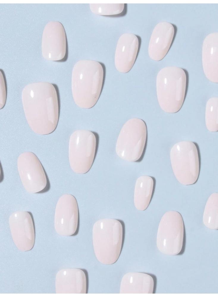 Almond-shaped beige and white stick-on nails – 24 pieces with jelly glue and nail file
