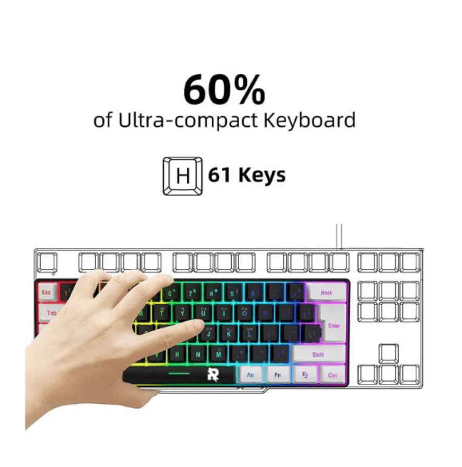 لوحة مفاتيح  Rock Pow 60% سلكية للألعاب – RGB