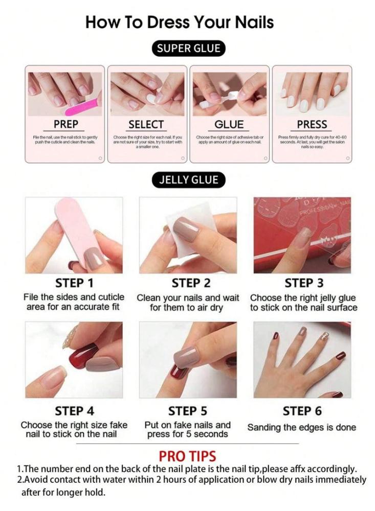 Almond-shaped beige and white stick-on nails – 24 pieces with jelly glue and nail file