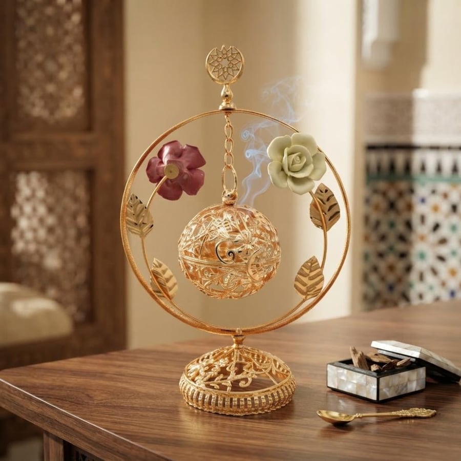 مبخرة مودرن معدن ذهبي ديكور كرة علاقي