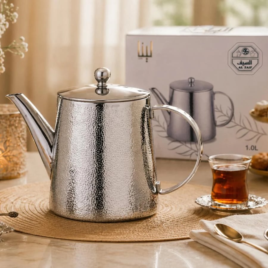 براد شاي السيف لينا استيل منقوش 1 لتر فضي سادة