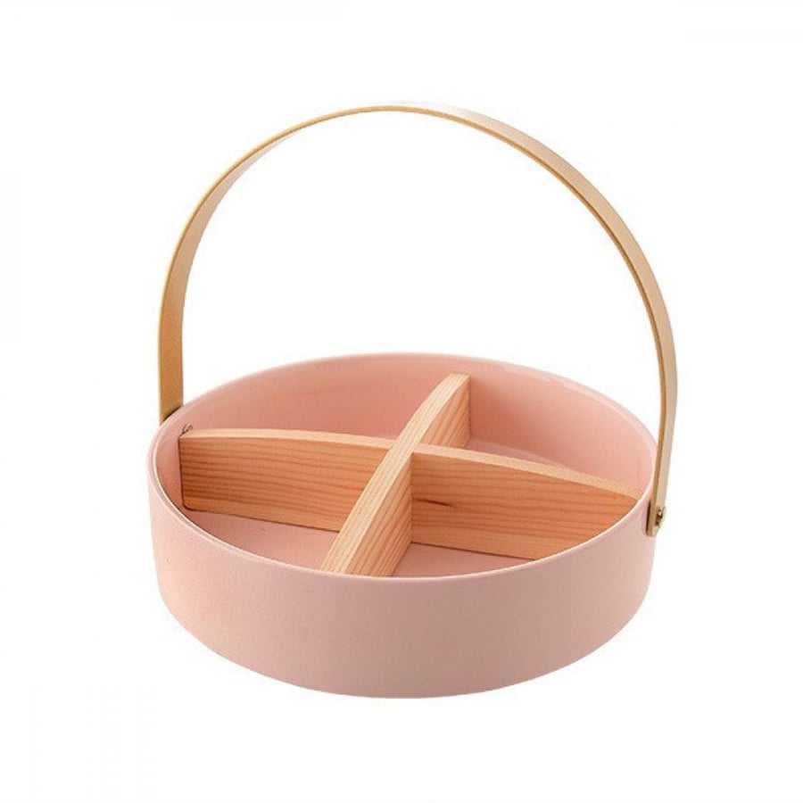 صحن تقديم بورسلان وردي مقسم بحامل