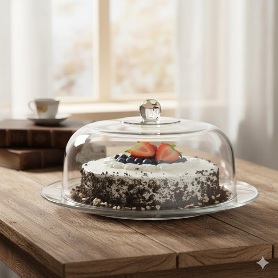 صحن كيك زجاج بغطاء متحرك