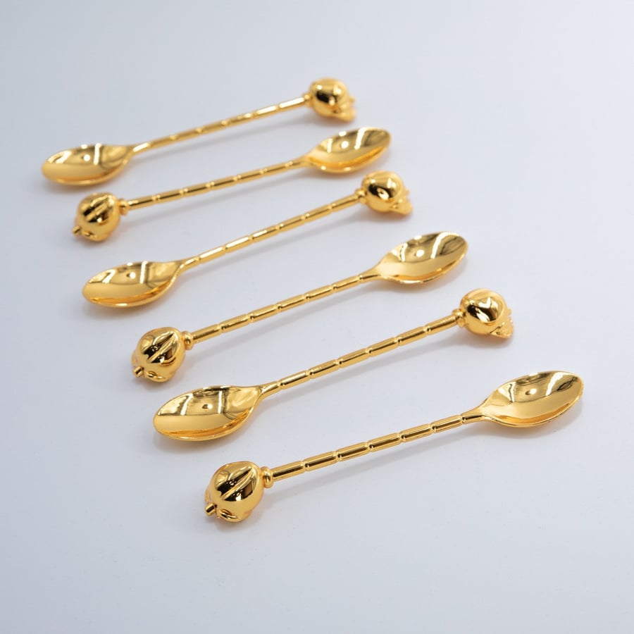 طقم ملاعق صغيرة كرز ذهبي