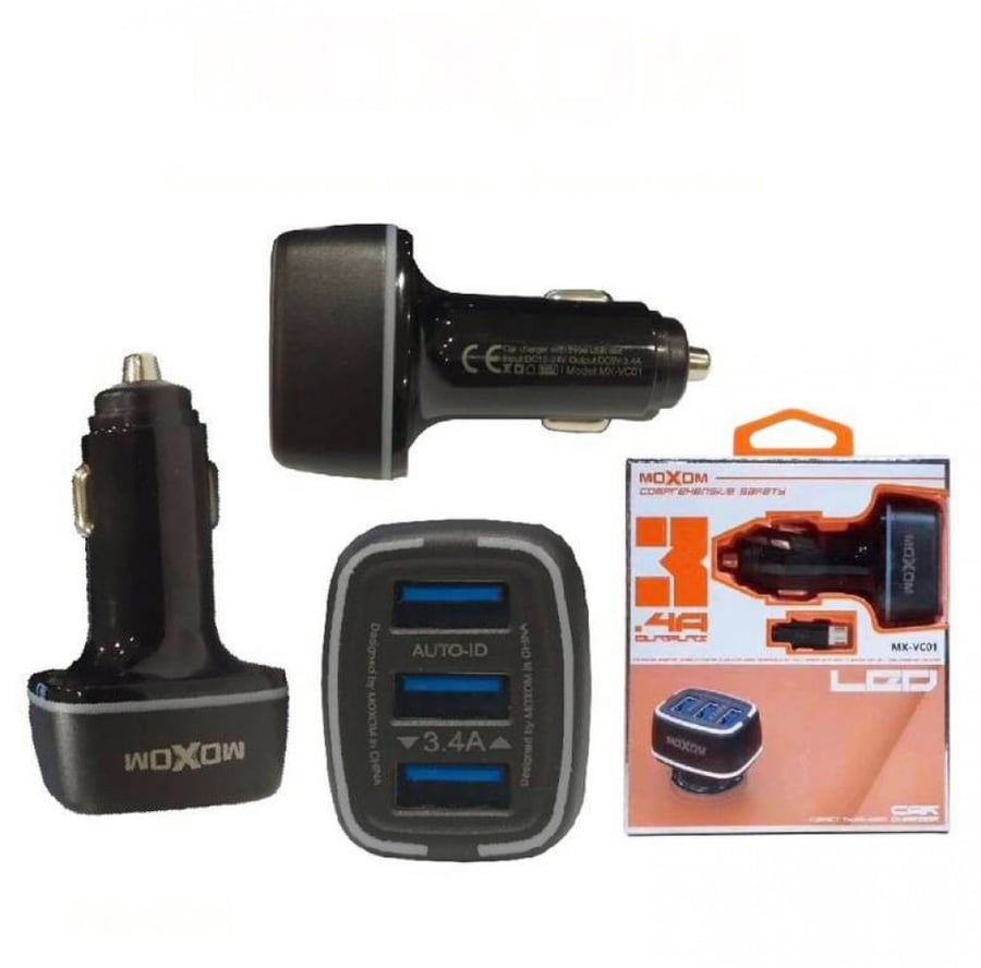 شاحن سيارة سريع الشحن مع كابل MicroUSB 3 منافذ شحن USB 3
