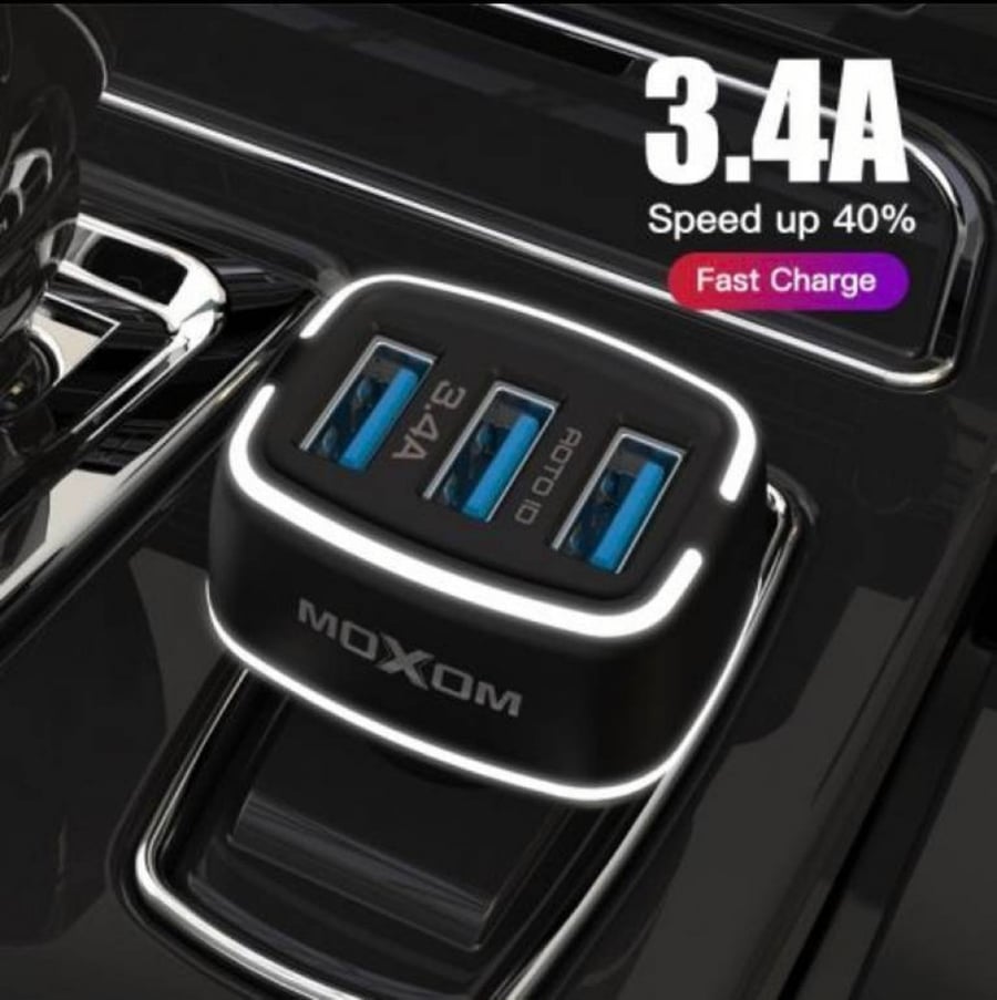 شاحن سيارة سريع الشحن مع كابل MicroUSB 3 منافذ شحن USB 3