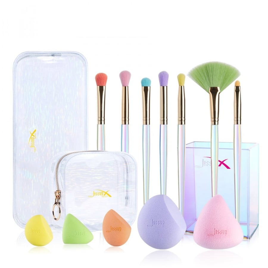 Jisup brush set gift set with colorful brushes, sponge, case, and bag T319