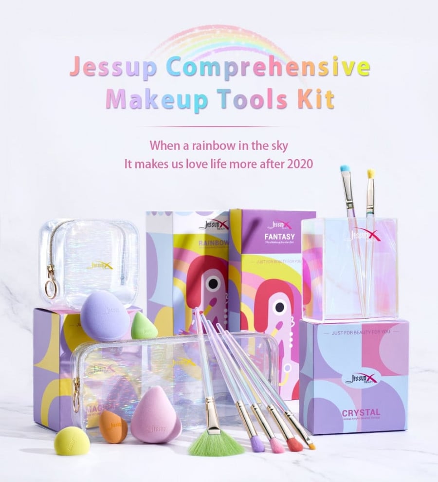 Jisup brush set gift set with colorful brushes, sponge, case, and bag T319