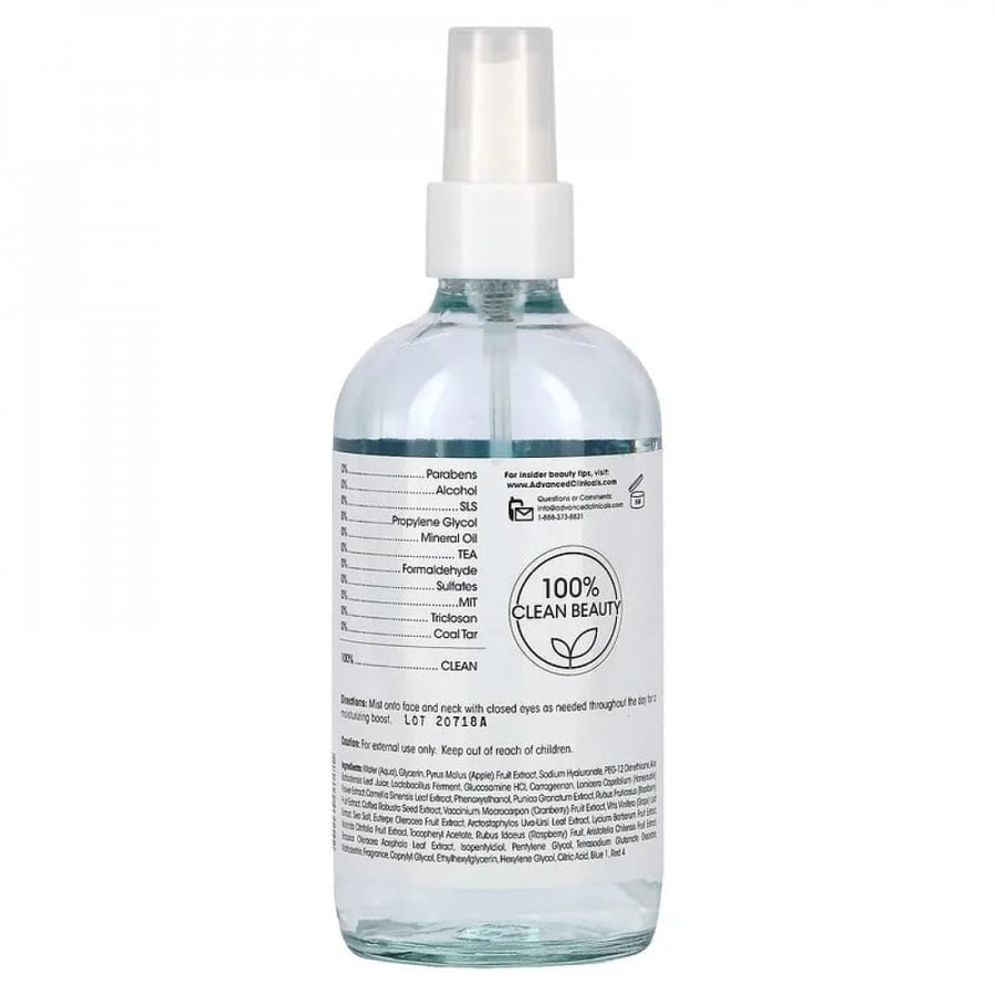 Advanced Clinicals facial spray with hyaluronic acid and aloe for instant hydration of dry skin - 237 ml