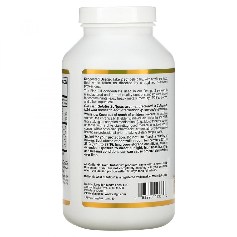 California Gold Nutrition Omega 3 Tablets 240 Capsules