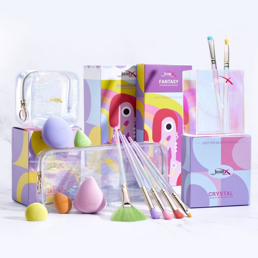 Jisup brush set gift set with colorful brushes, sponge, case, and bag T319