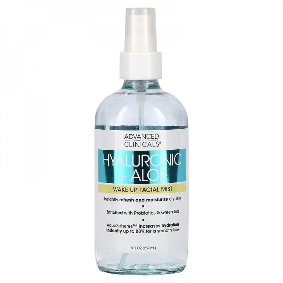 Advanced Clinicals facial spray with hyaluronic acid and aloe for instant hydration of dry skin - 237 ml